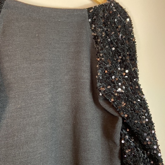 THML sequin sleeve knit vneck top - Picture 7 of 7